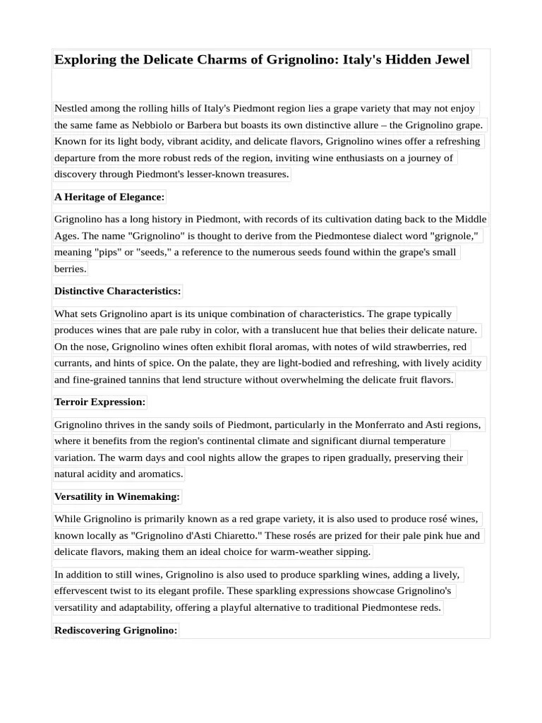 Discover Grignolino Piedmonts Hidden Gem Pdf Grape Vitis
