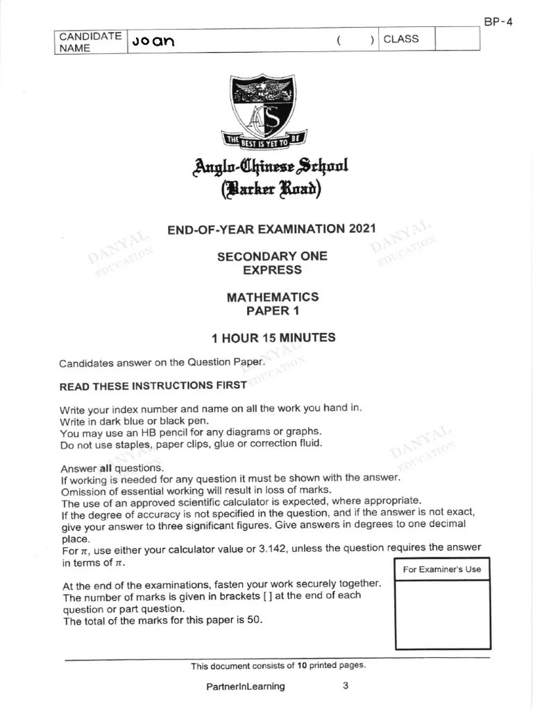 Sec 1 Math_ Anglo Chinese School SA2 2021 Study Notes, Tips