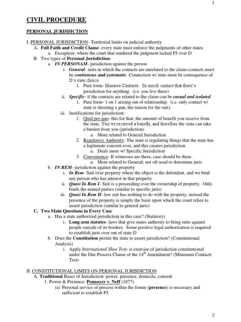 1.1 CivPro Outline LCCM1 PDF Diversity Jurisdiction Supplemental