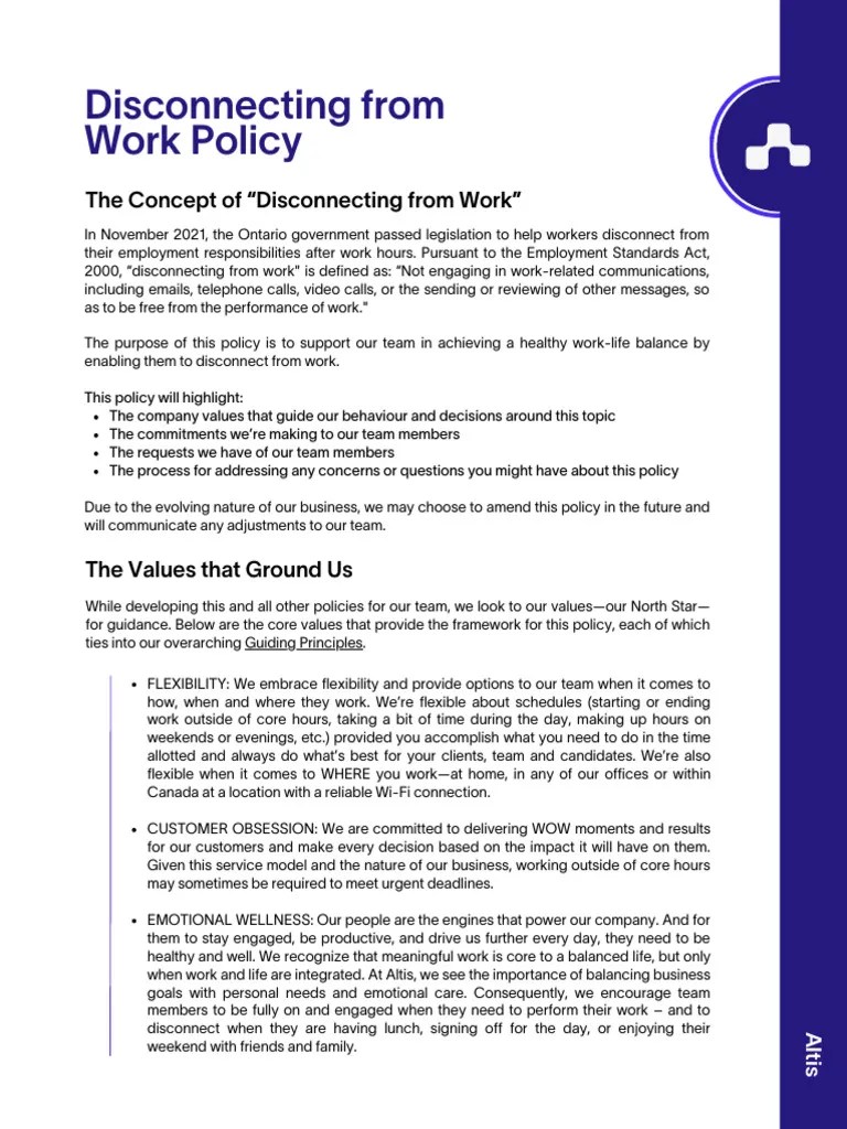 Disconnecting From Work Policy (Ontario) PDF Policy Working Time