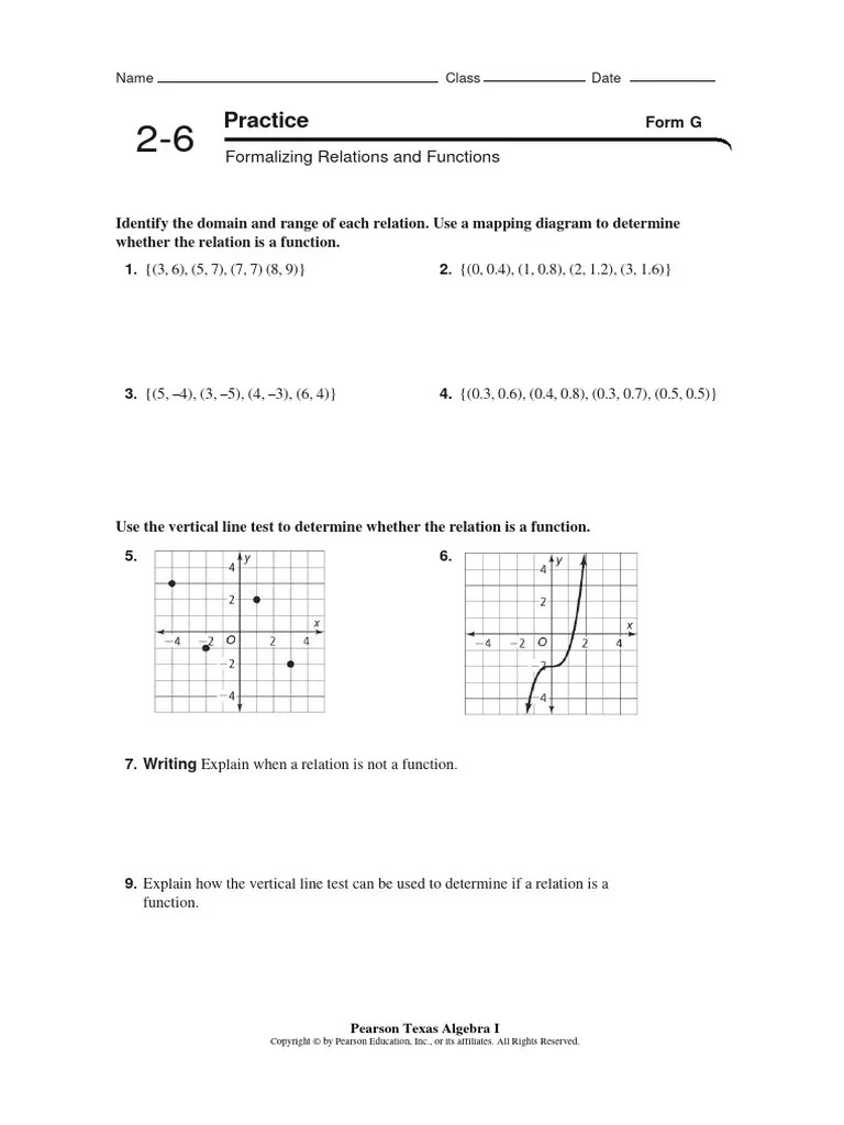 Practice Formalizing Relations and Functions PDF Function