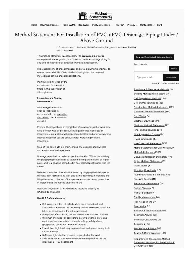 Methodstatementhq Com Method Statement For Drainage Piping PVC Upvc