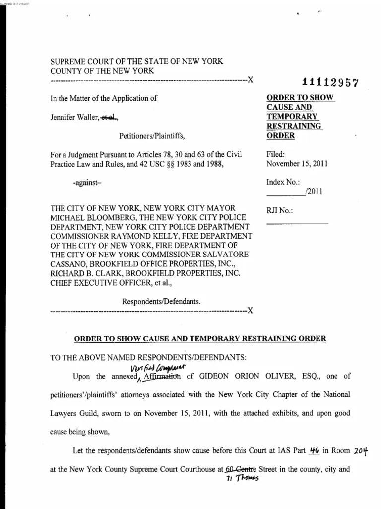 Waller v. City of New York, Temporary Restraining Order by J. Lucy