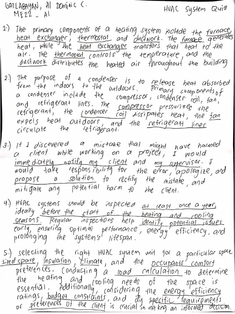 HVAC Systems Quiz PDF