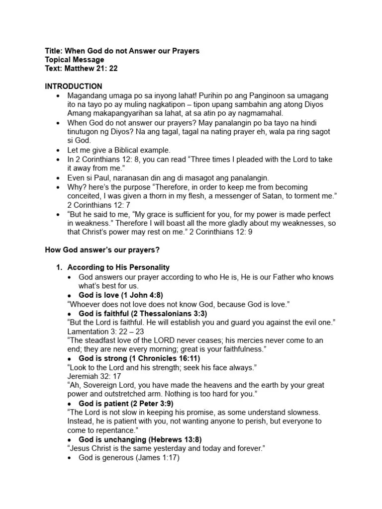 When God Dont Answer Your Prayers PDF Lord's Prayer Prayer
