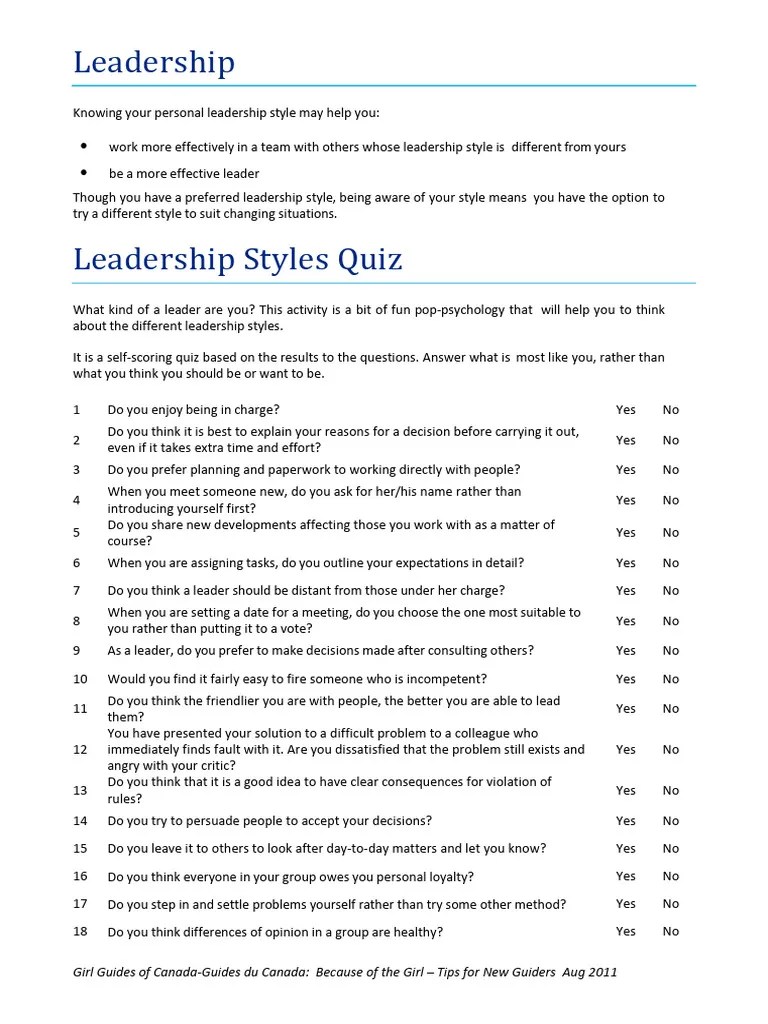 Leadership Styles for New Guiders PDF Leadership Social Psychology