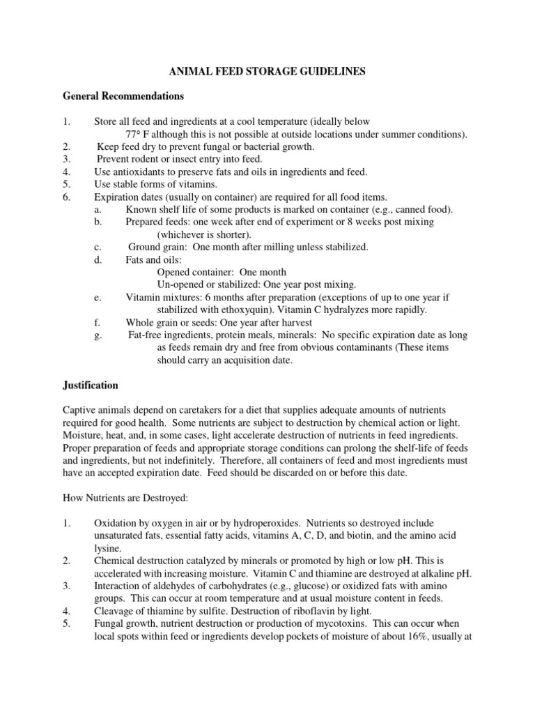 Animal Feed Storage Guidelines PDF Shelf Life Nutrients