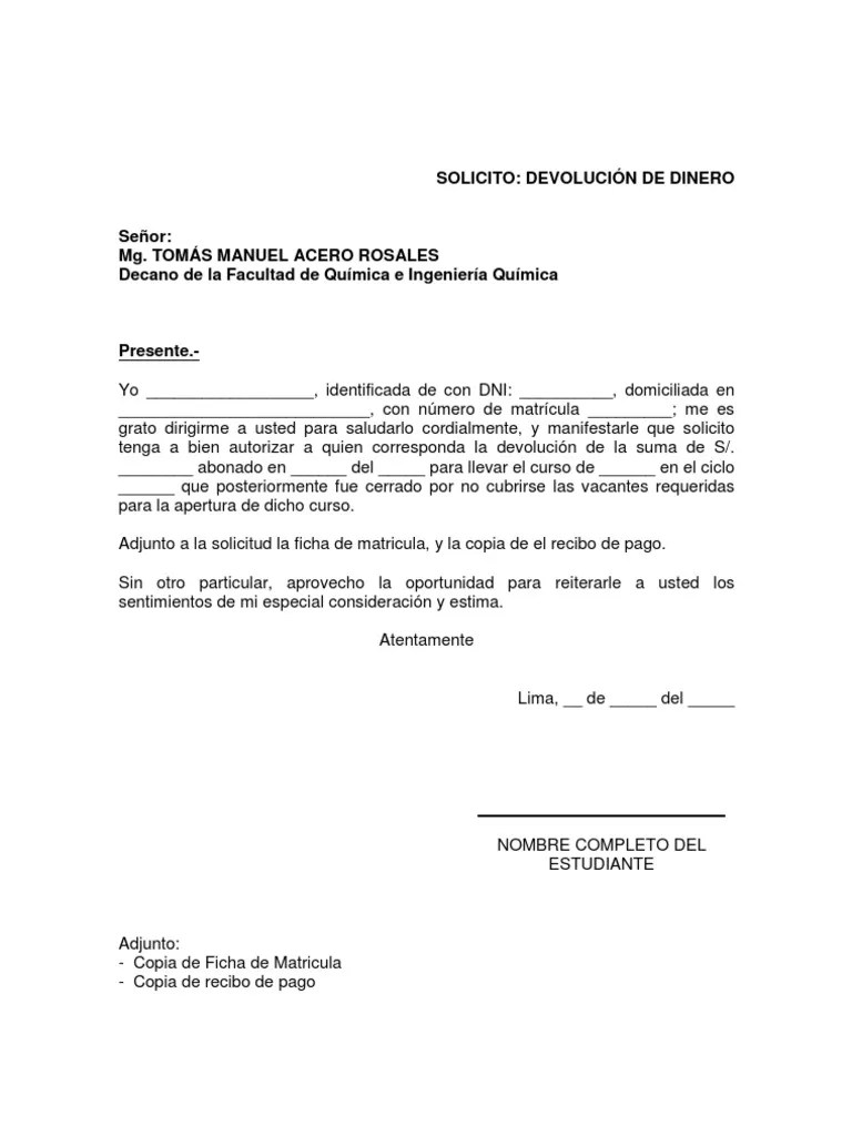 SOLICITUD devolución de dinero