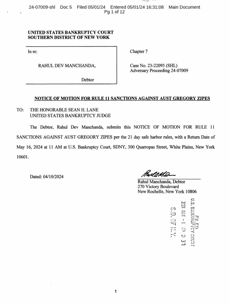 Notice of Motion For Rule 11 Sanctions Against Aust Gregory Zipes PDF