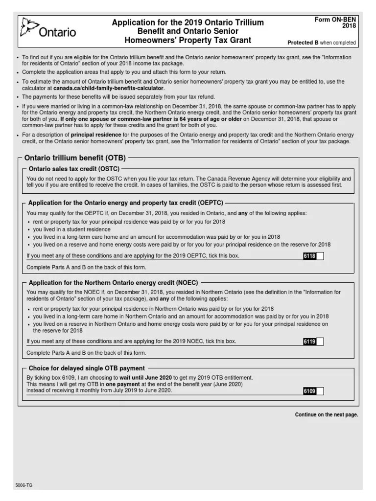 Application For The 2019 Ontario Trillium Benefit and Ontario Senior