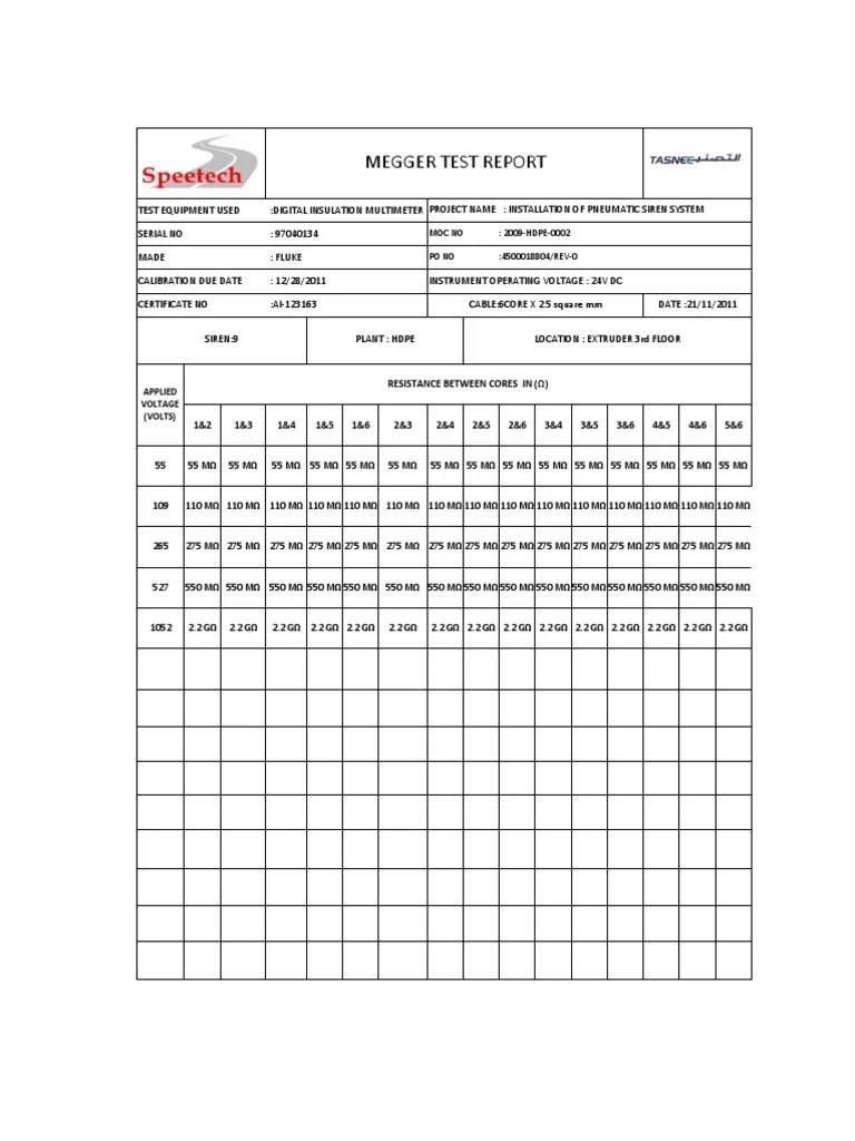 Megger Test Reprt