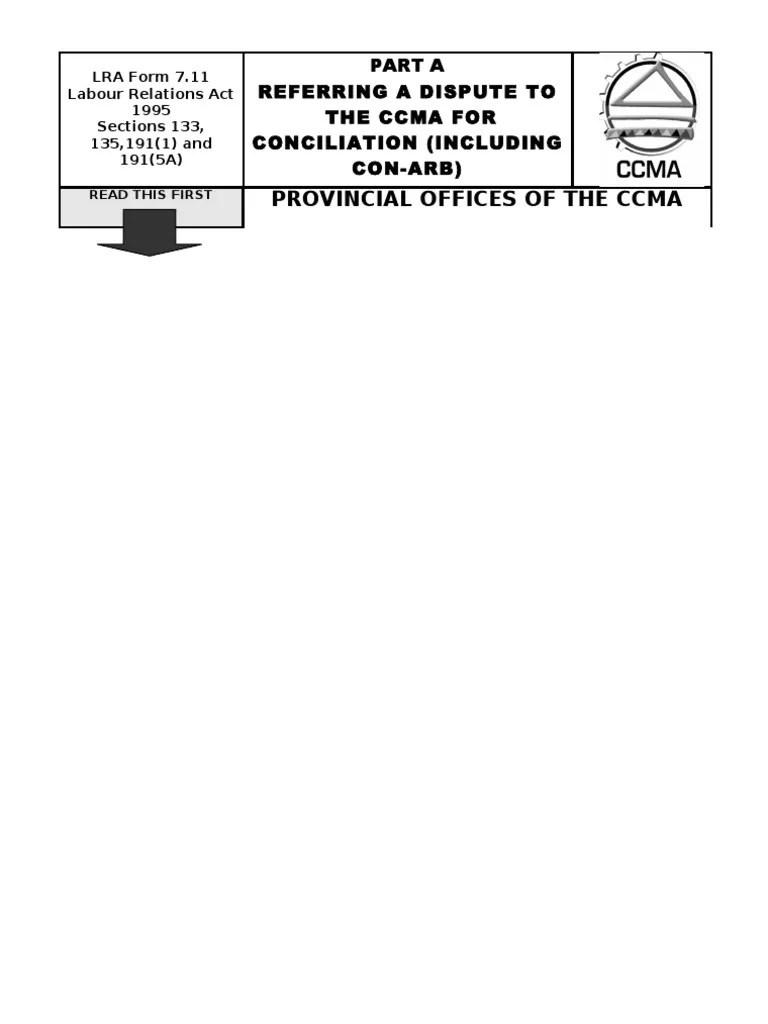 Provincial Offices Of The Ccma Part A Referring A Dispute To The Ccma