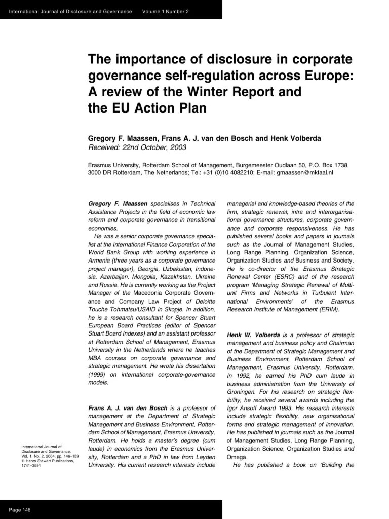Corporate Governance Disclosure in Europe PDF Corporate Governance