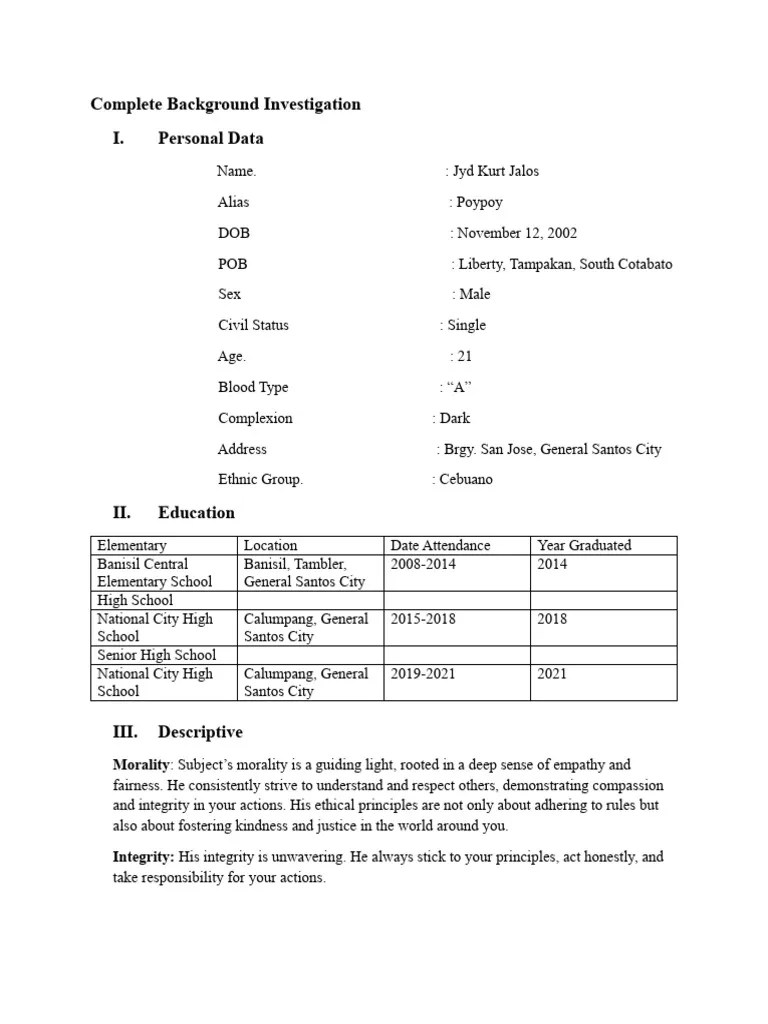 Complete Background Investigation Report Pdf Criminal Record Morality