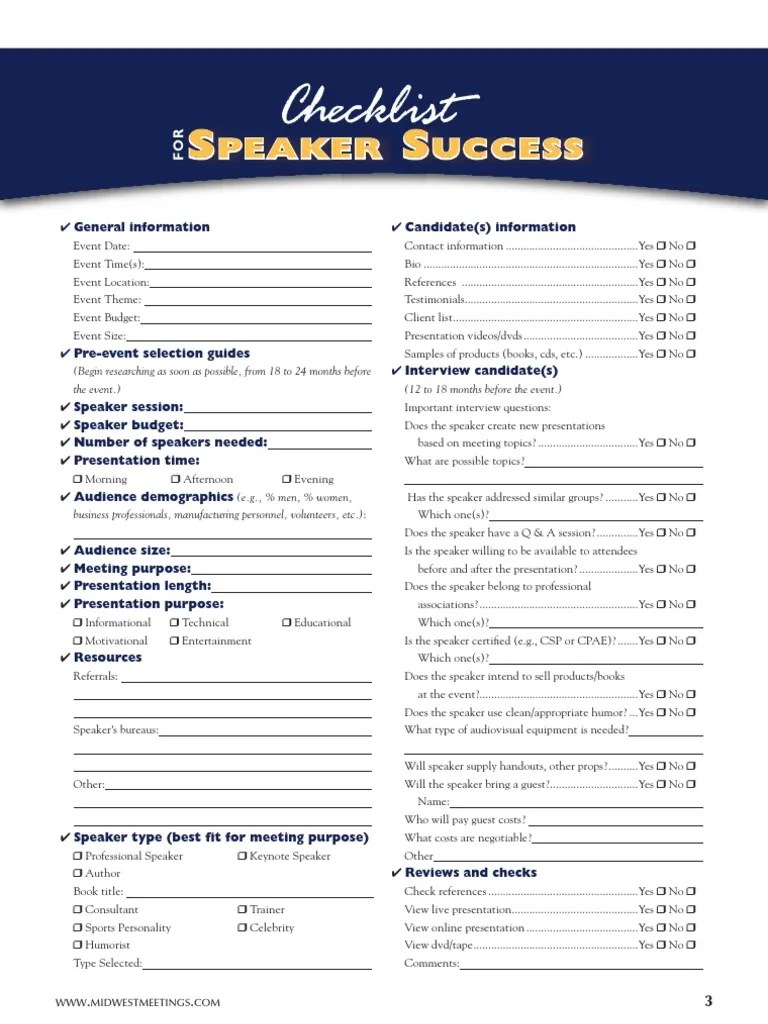 Speaker Checklist Business Free 30day Trial Scribd