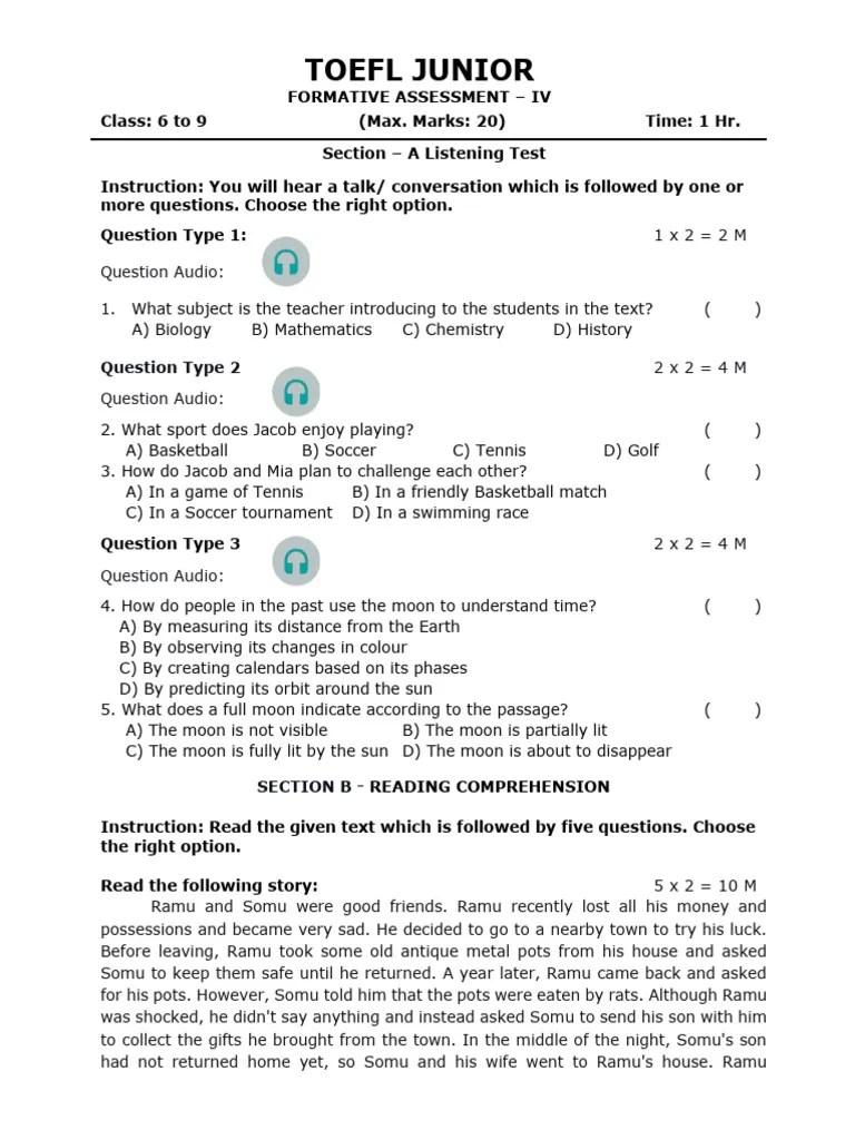 FA IV TOEFL JUNIOR 1 For Regular Schools New Download Free PDF