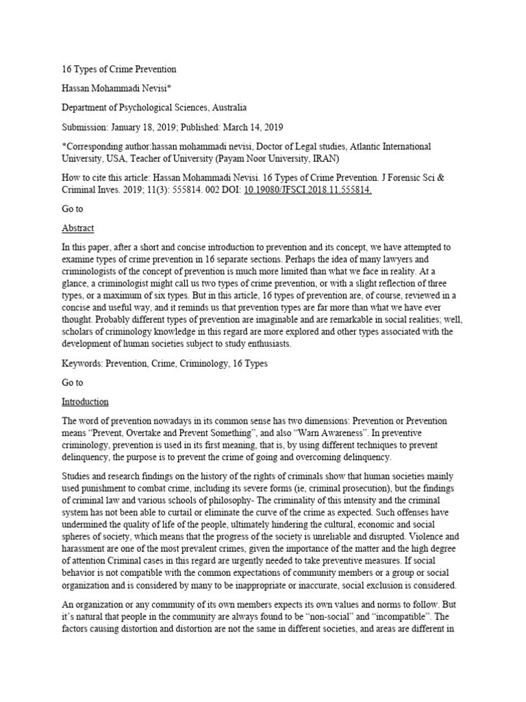 16 Types of Crime Prevention PDF Crimes Crime & Violence