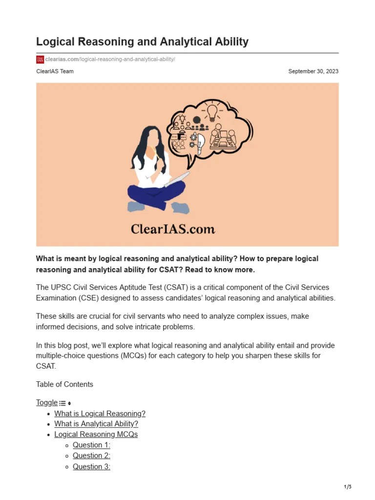 Logical Reasoning and Analytical Ability PDF Logic Reason