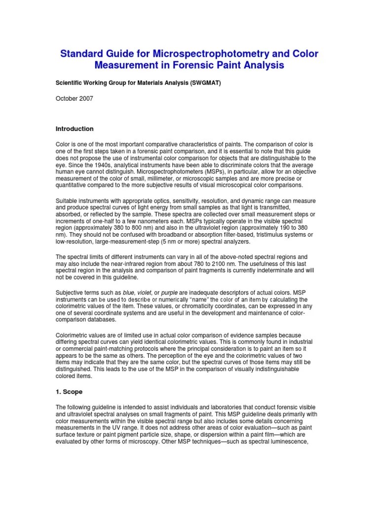Standard Guide For Microspectrophotometry and Color Measurement in