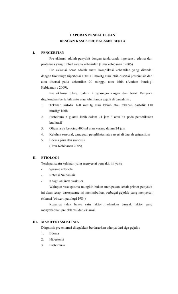Laporan Pendahuluan Dengan Kasus Pre Eklamsi Berat Okee
