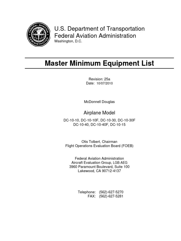 Dc10 Master Minimum Equipment List PDF Visual Flight Rules