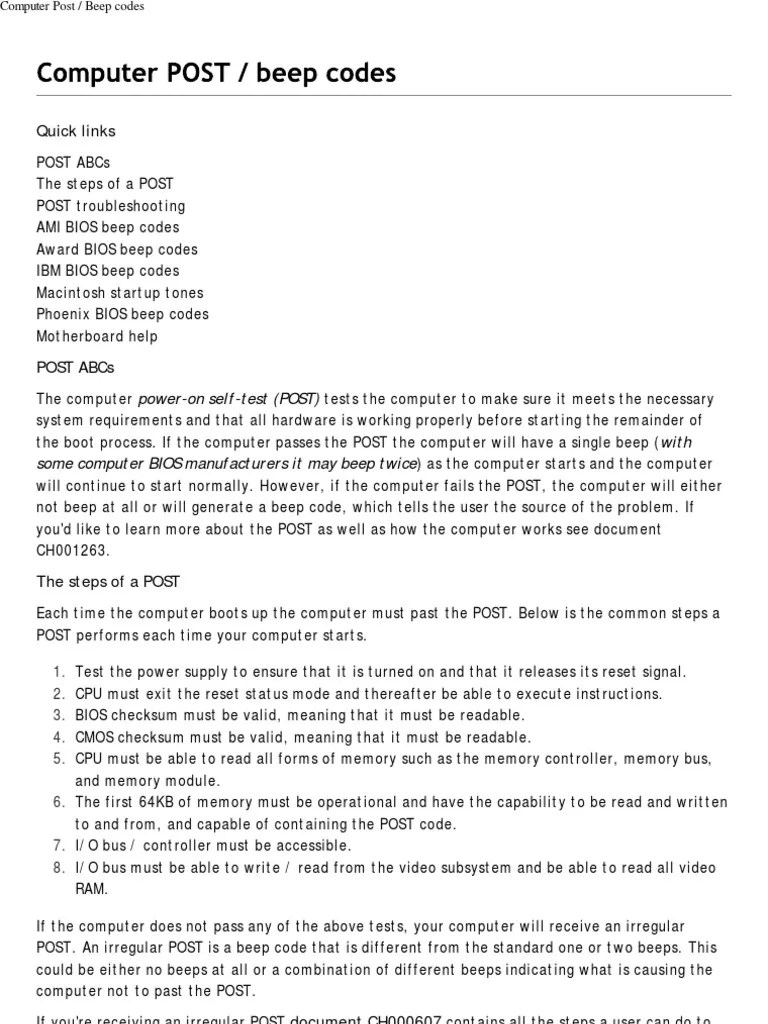 Beep Codes PDF Bios Booting