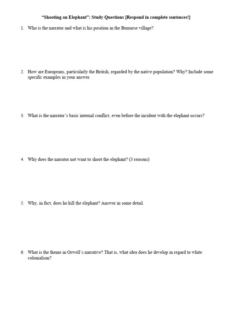 Shooting an Elephant Study Questions PDF