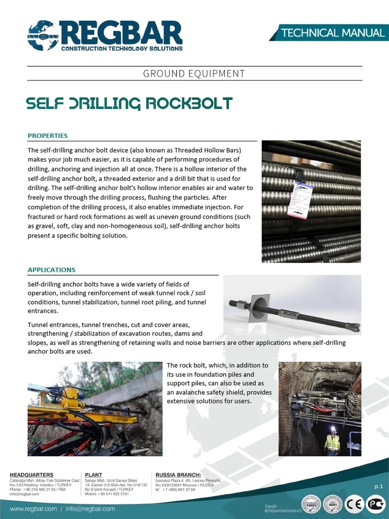 SelfDrilling Rock Bolt DatasheetRev00 PDF Screw Deep Foundation