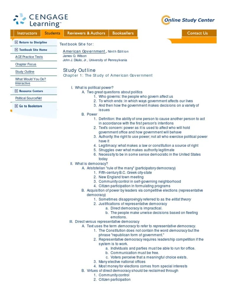 AP Gov Chapter 1 Study Outline Democracy Power (Social And