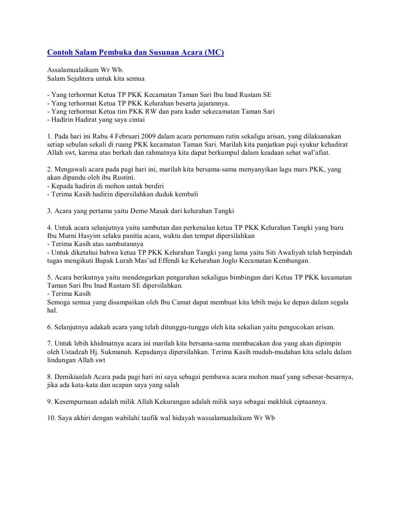Doa Penutup Acara Arisan Pkk - Kumpulan Doa