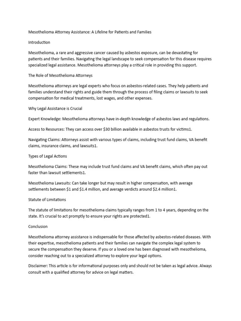 Mesothelioma Attorney Support Guide Pdf Law