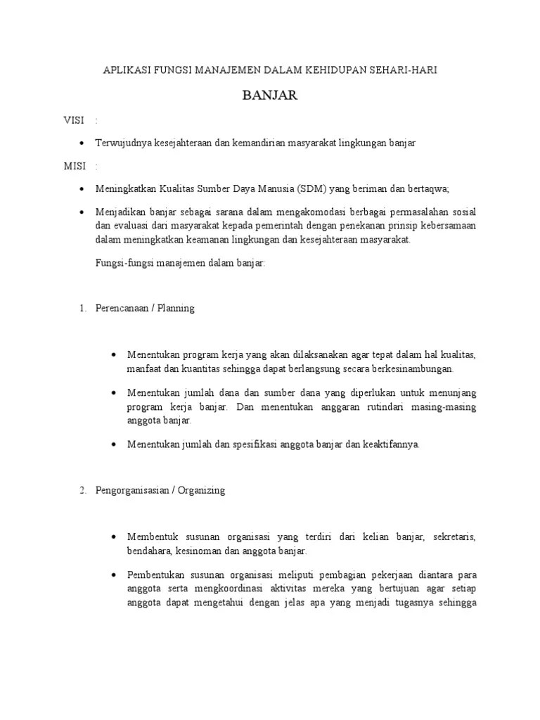 Aplikasi Fungsi Manajemen Dalam Kehidupan Sehari | PDF
