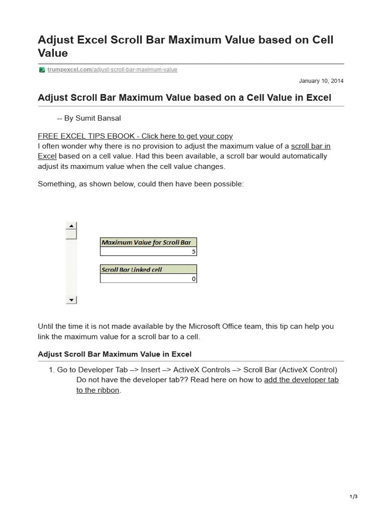 Adjust Excel Scroll Bar Maximum Value based on Cell Value PDF
