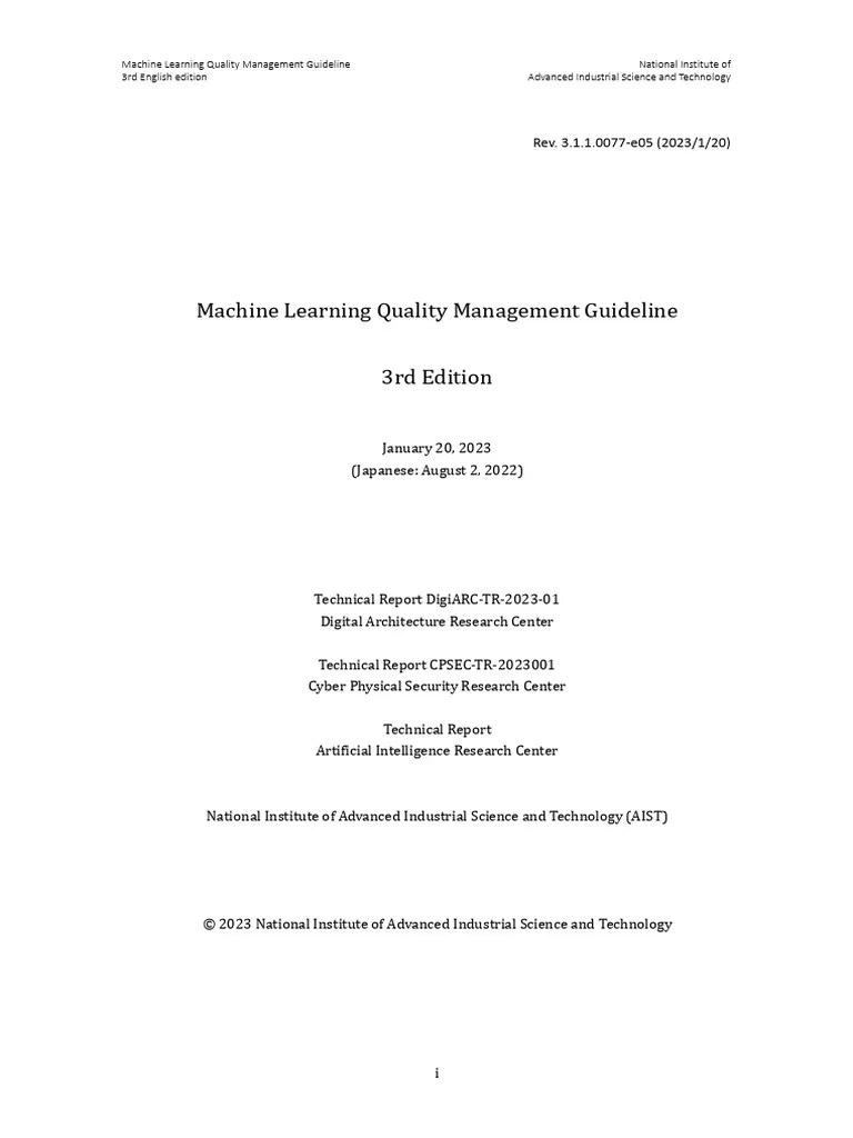 Machine Learning Quality Management Guideline Download Free PDF