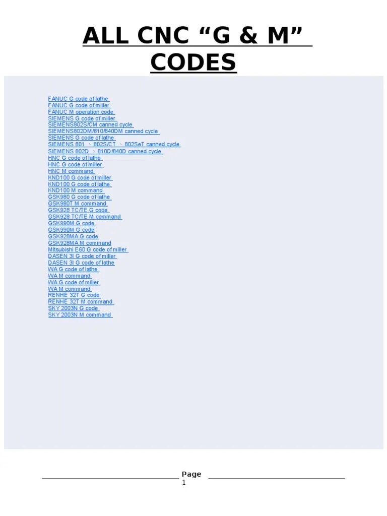 G & M codes (All CNC) Machining Drilling