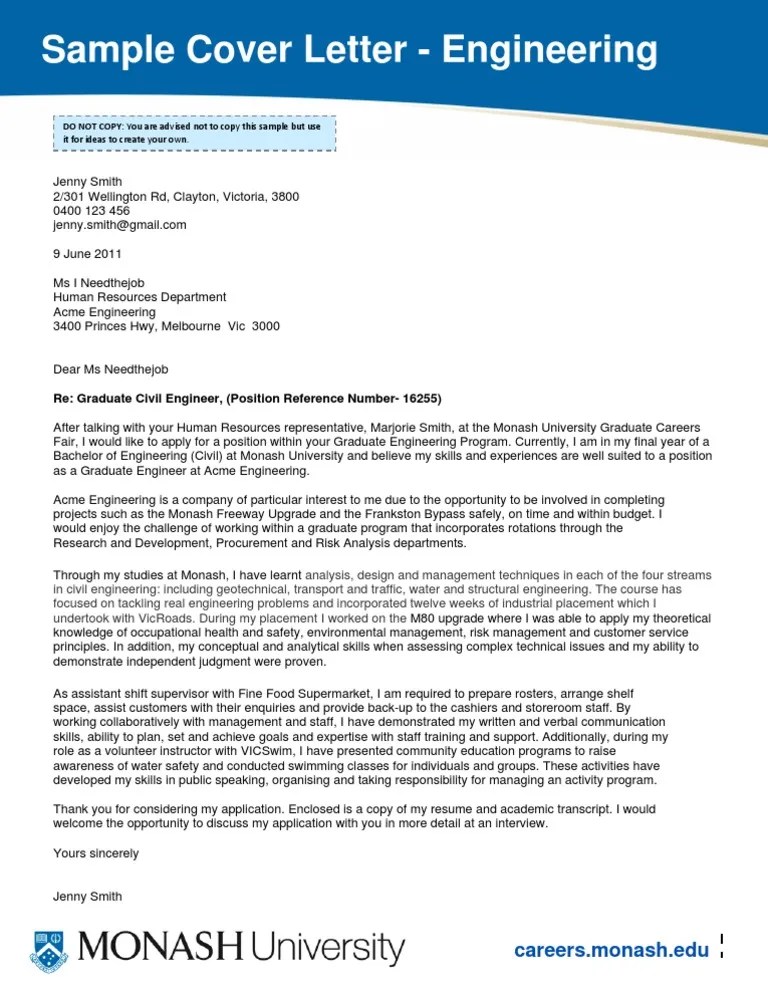 Sample Engineering Cover Letter Graduate School Engineering