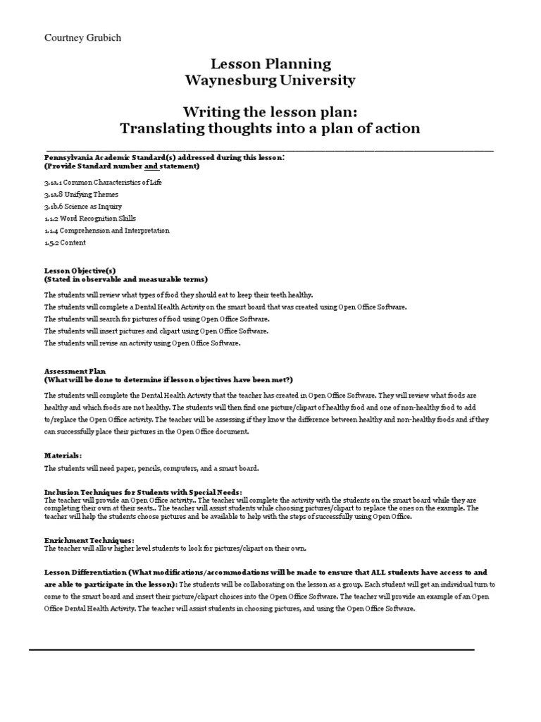 Open Office Lesson Plan Lesson Plan Teachers