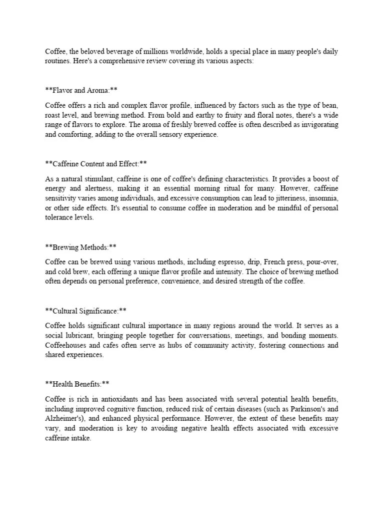 Review On Coffee Download Free PDF Coffee Caffeine