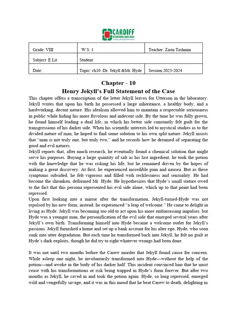 Ch10 summaryjekyll and hyde (1) Download Free PDF Dr. Jekyll And