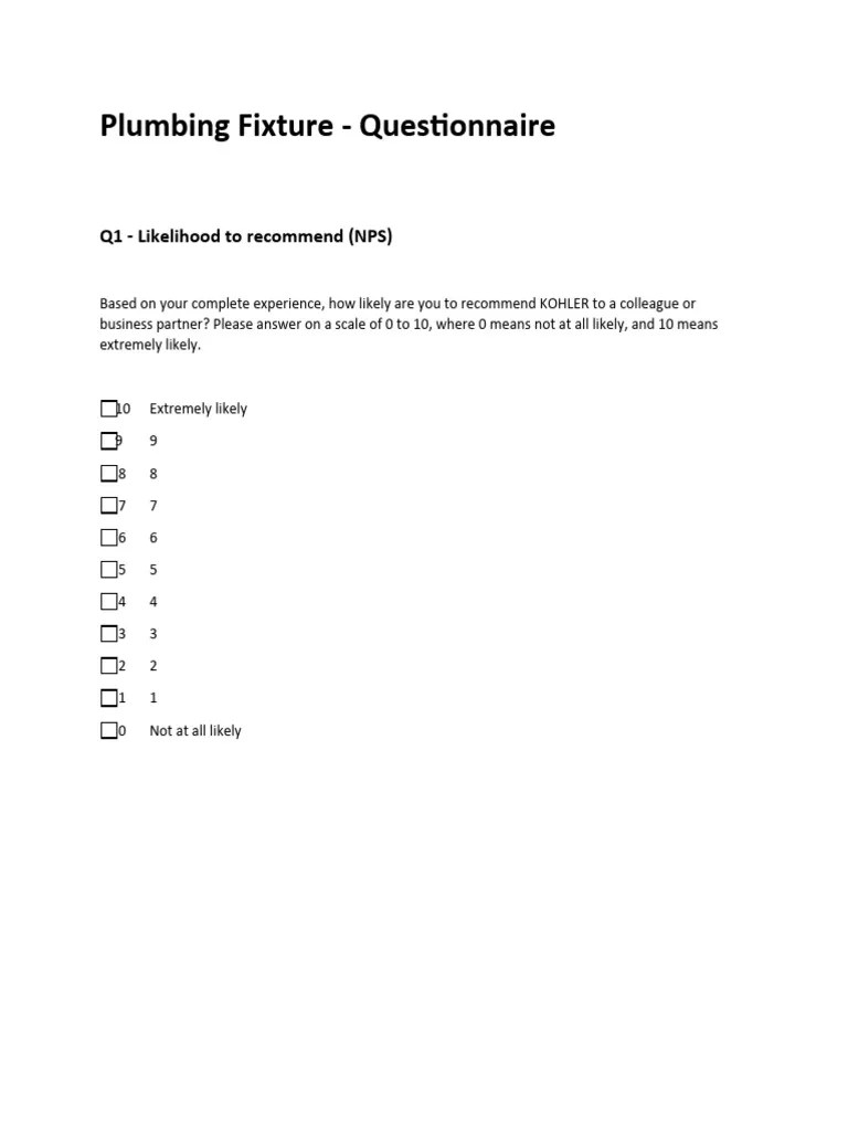 Plumbing Fixture Questionnaire1 PDF Brand Employment