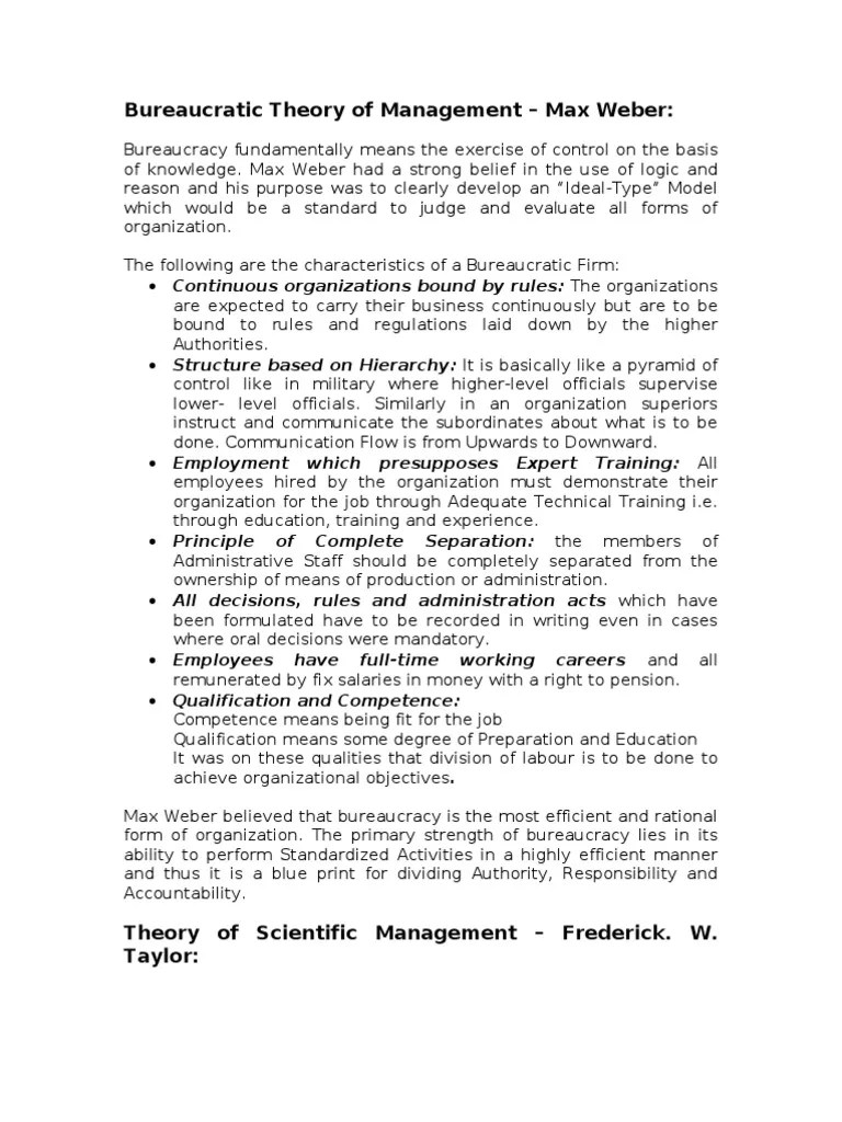 Bureaucratic Theory of Management PDF Bureaucracy