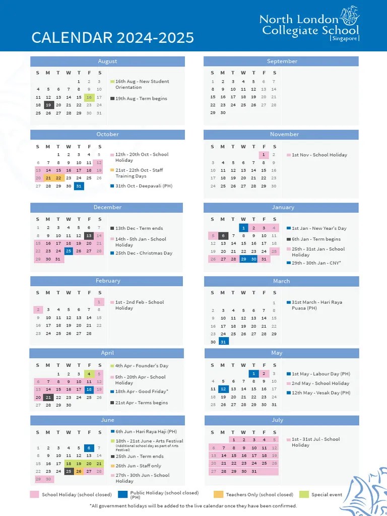 NLCS Calendar 20242025 PDF Entertainment Events Observances