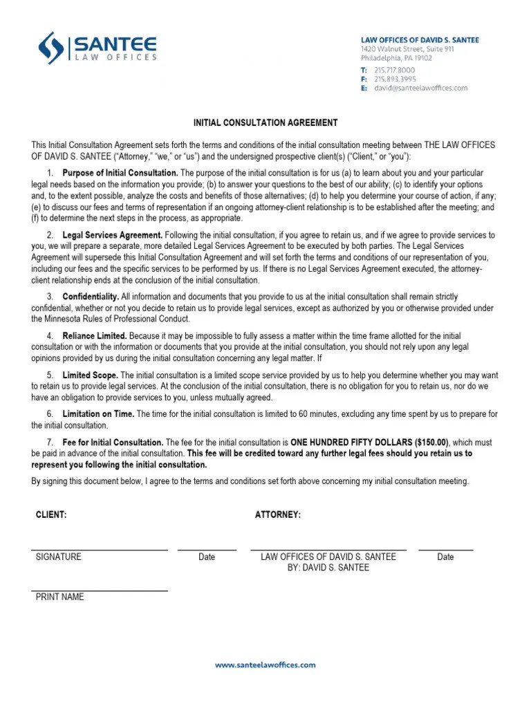 Initial Consultation Agreement Download Free PDF Lawyer Attorney