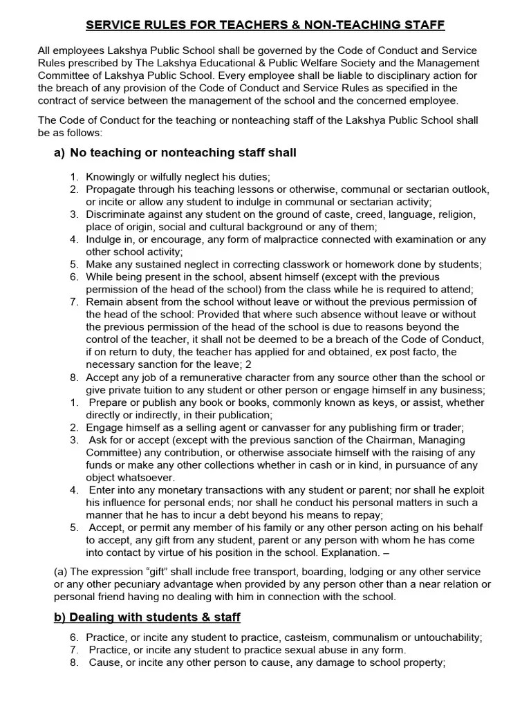 Service Rules For Teachers PDF Sexual Harassment Teachers