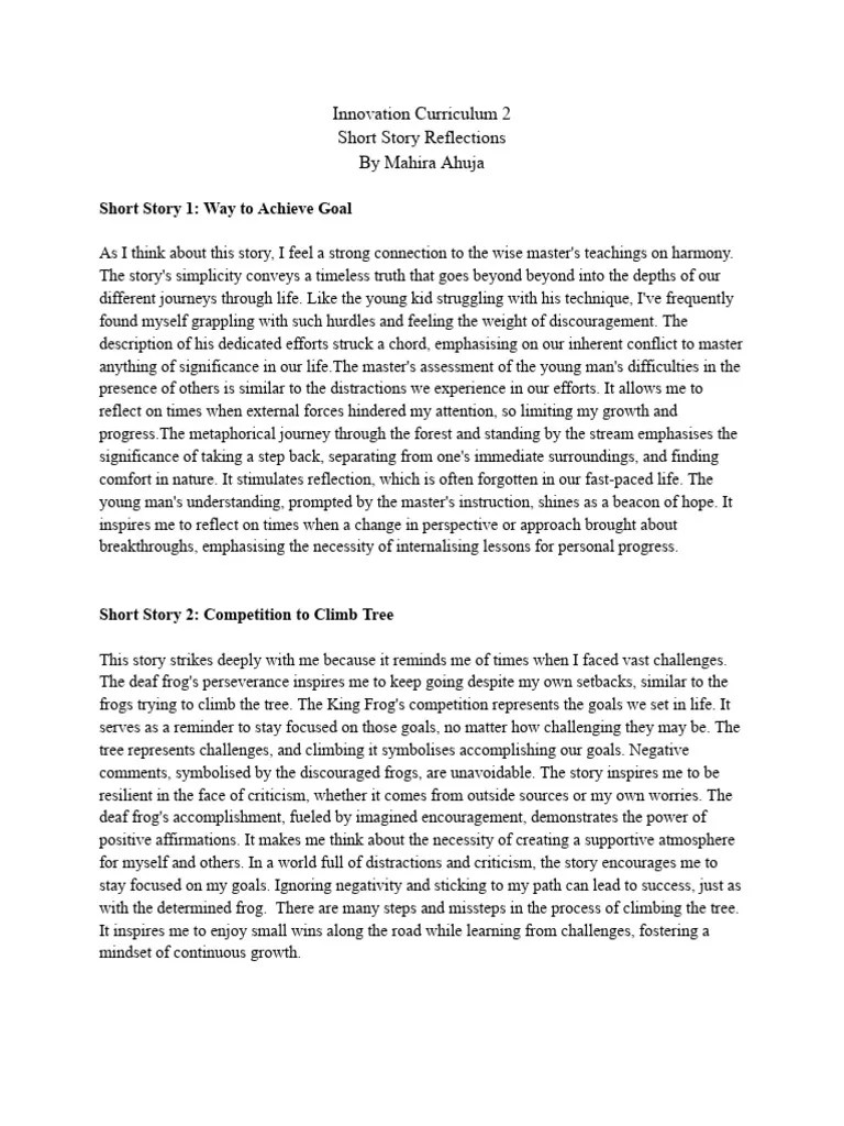 Short Story Reflections PDF