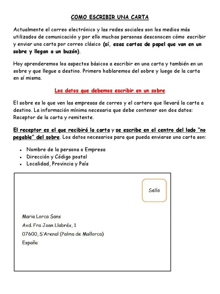 Los datos que debemos escribir en un sobre Como Escribir Una Carta