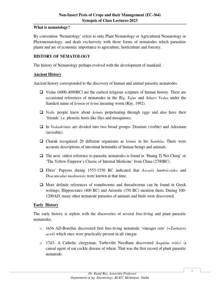 Non Insect Pests of Crops Synoptic Outline K Roy 29523 PDF