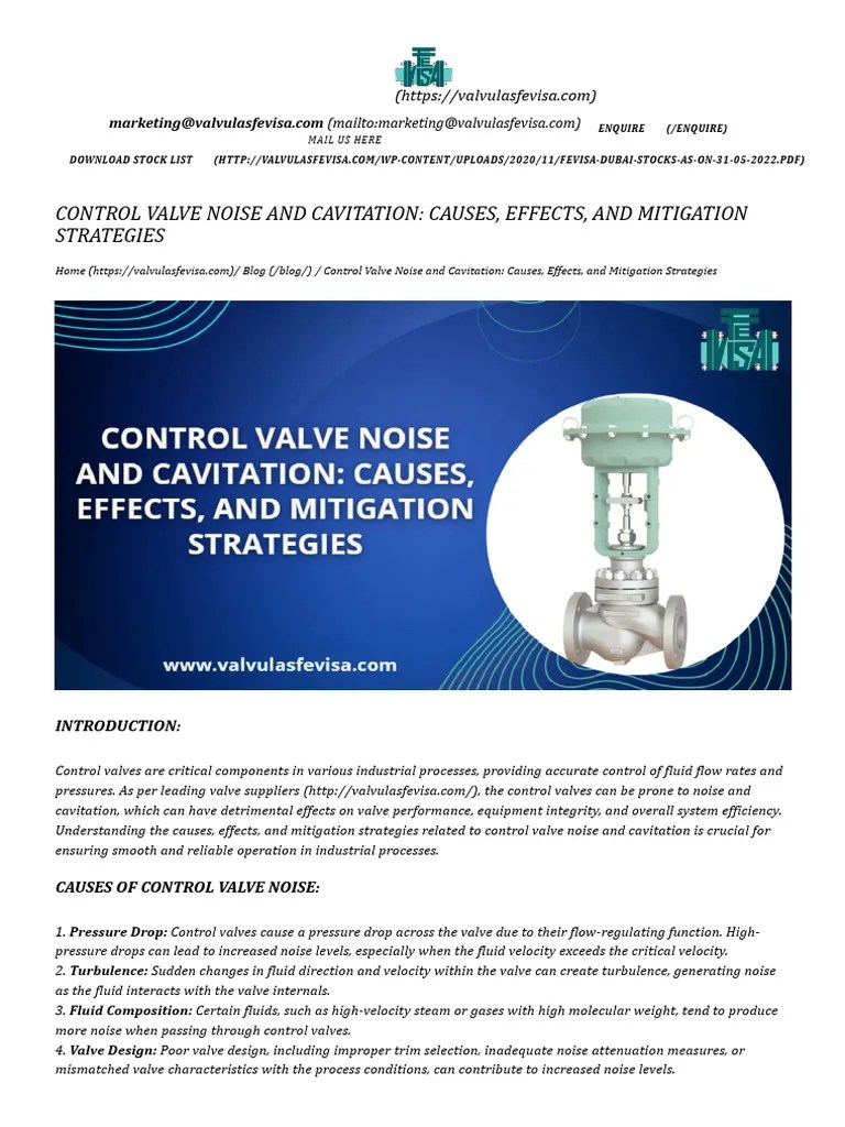 Control Valve Noise & Cavitation Causes, Effects & Mitigation