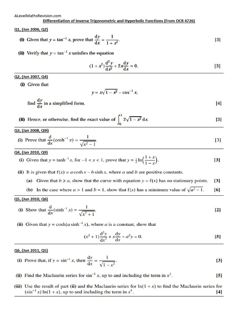 + Differentiation of Inverse Trigonometric and Hyperbolic Functions