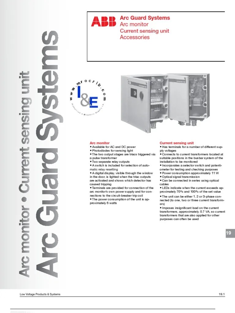 ABB; Arc Guard Systems, Current Sensing Unit Relay Electric Arc
